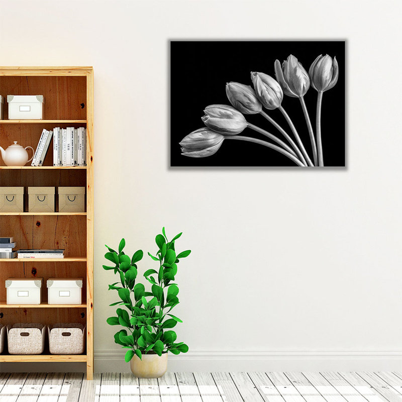 Fleurs de tulipes en forme d'éventail, H 18 po x l 24 po, Noir / blanc