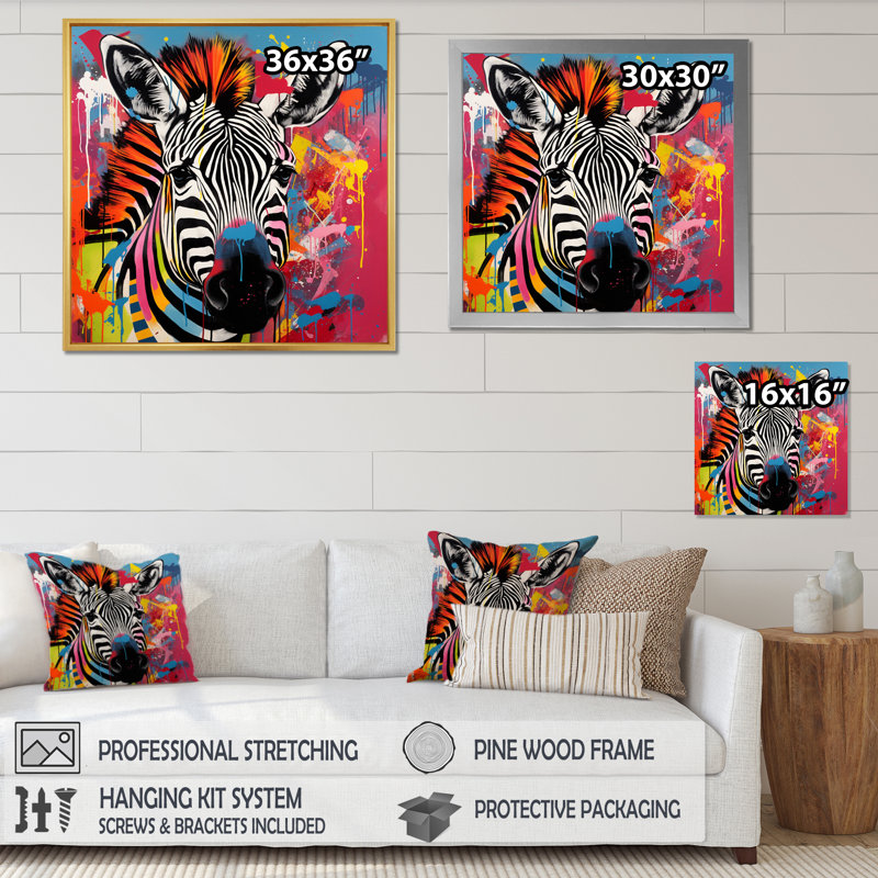 Pop Art, portrait de zèbre I, Or, H 16 po x l 16 po x P 1 po