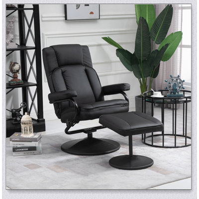 Swivel Recliner, Manual Pu Leather Armchair with Ottoman Footrest -  Red Barrel Studio®, B4A53A74A8F1405E974B61EB22F252CD