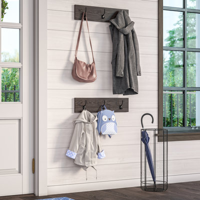 RiverRidge Afton 3-Hook Wall Mount Entryway Organizer Coat Rack Hanger - Weathered Woodgrain and Dark Brown Hooks - 2pc