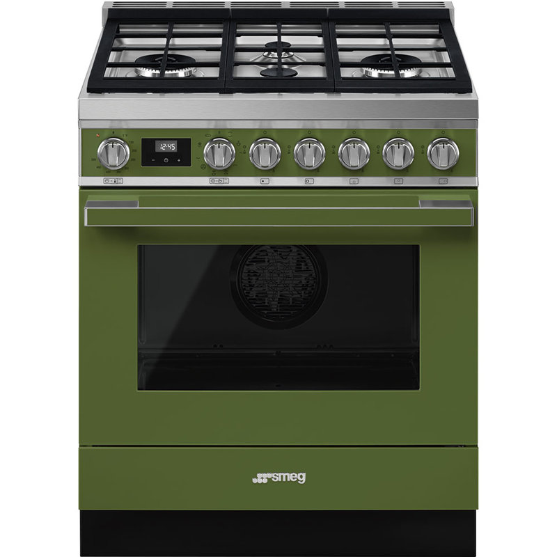 SMEG Portofino 30" 3.6 cu ft. Freestanding Dual Fuel Range, Olive Green
