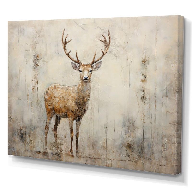 Minimalisme, portrait de cerf beige - art encadré de cerf, L 44 po x H 34 po x P 1,5 po, Toile tendue