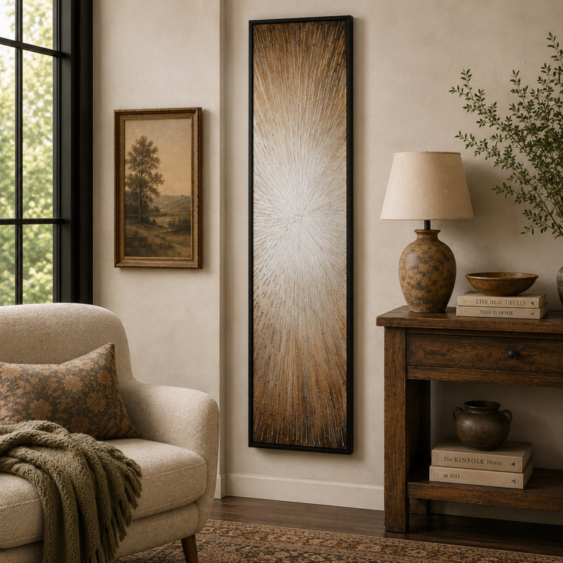 Canvas Radial Starburst Living Room Framed Wall Art with Black Frame