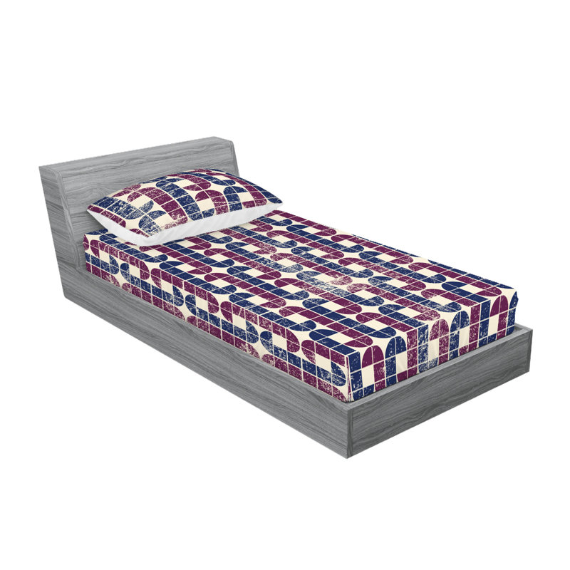 Drap-housse et taies décoratives 3 pièces Ambesonne, Champagne, prune, indigo / géométrique