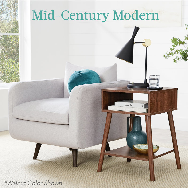 White Mid-Century Modern Wood End Tables with Storage