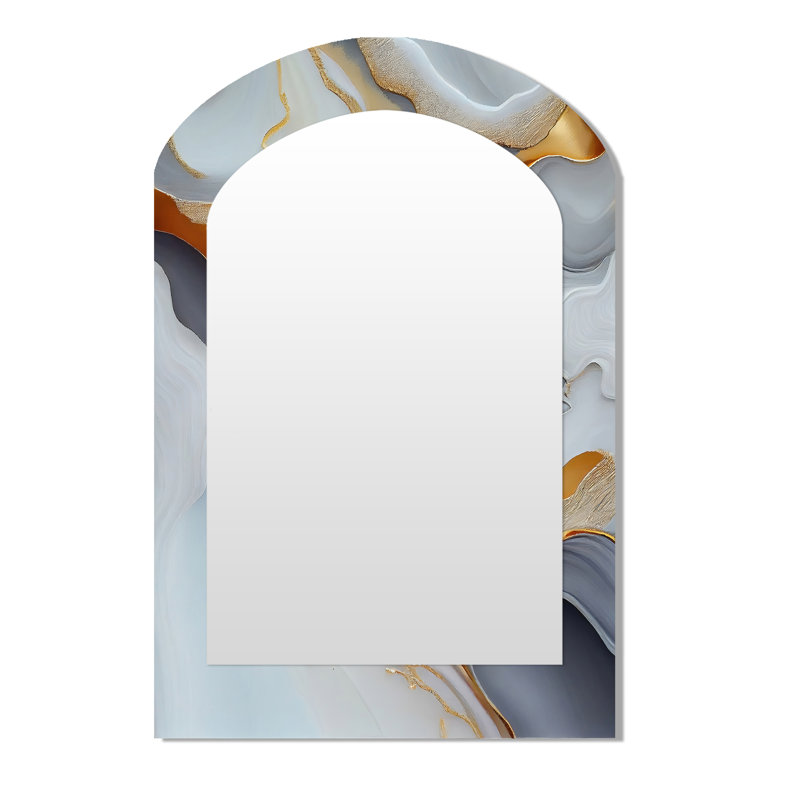 White And Gold Marble Abstract IV - Marble Arch Wall Mirror, White Asymmetrical Decorative Mirror, Printed Metal Art