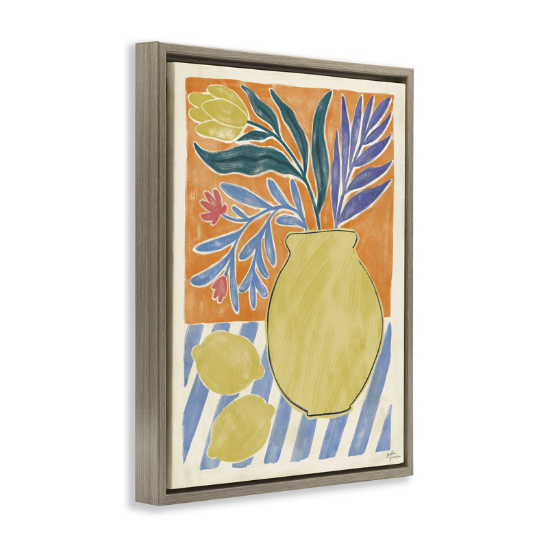«Vase & Lemons Still Life», art mural sur toile flottante noire, design par Janelle Penner, H 21 po x l 17 po, Brun