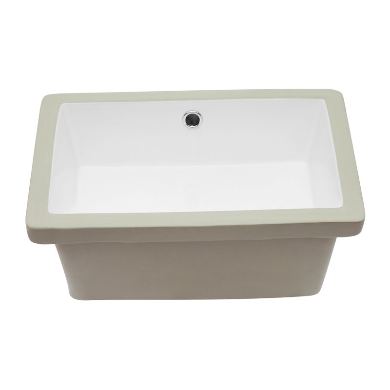 19" x 14" Rectangular Undermount White Ceramic Bathroom Sink, Modern Undermount Vanity Basin with Overflow Hole