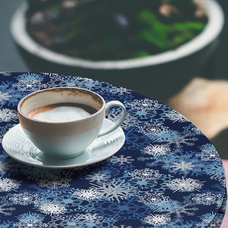 East Urban Home Winter Fitted Round Tablecloth Diameter Pale Blue Dark Blue, 51.97" Round