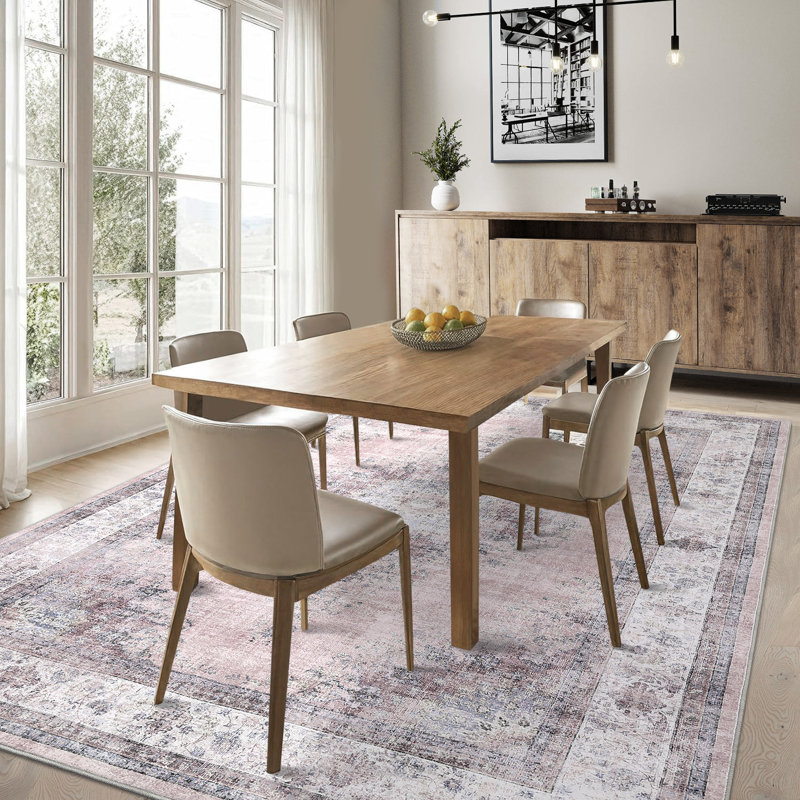 Machine Washable Rugs Oriental Floral Non-Slip Low Pile Rubber Backing Area Rug for Living Room Bedroom Kitchen Dining Room