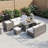 6-Piece All-Weather PE Rattan Patio Sectional Conversation Sofa Set with Adjustable Seats, Storage Box, Removable Covers & Tempered Glass Table-356591868