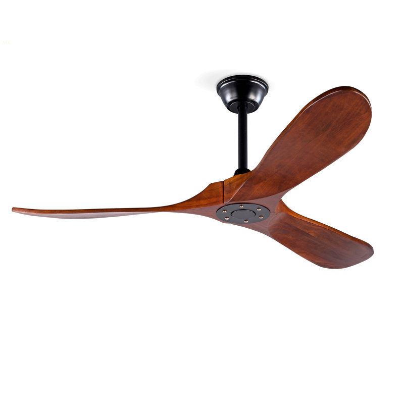 52" Ceiling Fan With Remote Control No Lights,Modern Reversible DC Motor Indoor Outdoor 3 Blades Ceiling Fans For Patio Bedroom Living Room(Black+Dark Walnut