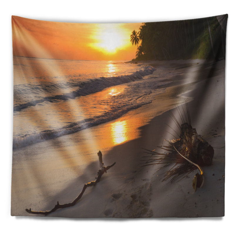 Palmiers de paysage marin sur fond au coucher du soleil, H 32 po x l 39 po