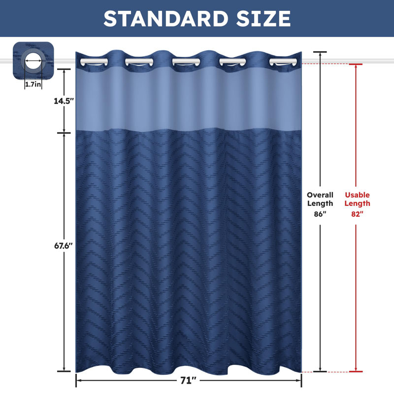 Ensemble de rideau de douche et doublure à encliqueter sans crochet - Tissu lavable rayé à chevrons gris touffeté et imperméable, rideau de bain gris bohème avec fenêtre supérieure en filet transparent, 71 po x 74 po pour salle de bain