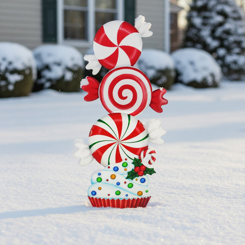 32" Christmas Wooden Yard Stakes - Fun Stacking Dessert/Candy/Cake Outdoor Garden Decor