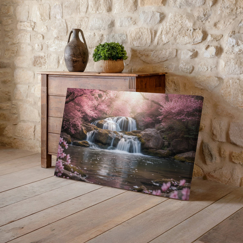 Toile, "Un paysage serein, avec une cascade d'eau qui coule sur une surface lisse", H 20 po x l 20 po