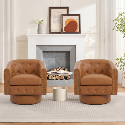 Fauteuil demi-tonneau pivotant capitonné en cuir PU, fauteuil rond confortable pour le salon (vert, paquet de 4)