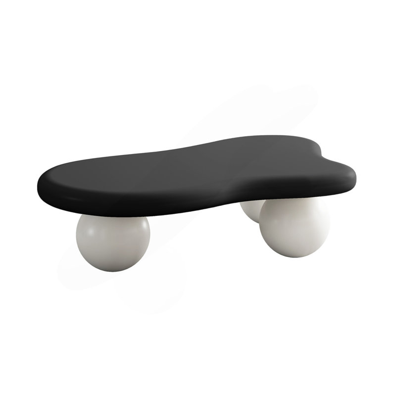 Table basse de 40 pouces en forme de nuage avec 3 pieds sphériques pour le salon, pieds noirs et pieds blancs, Black, Blanc