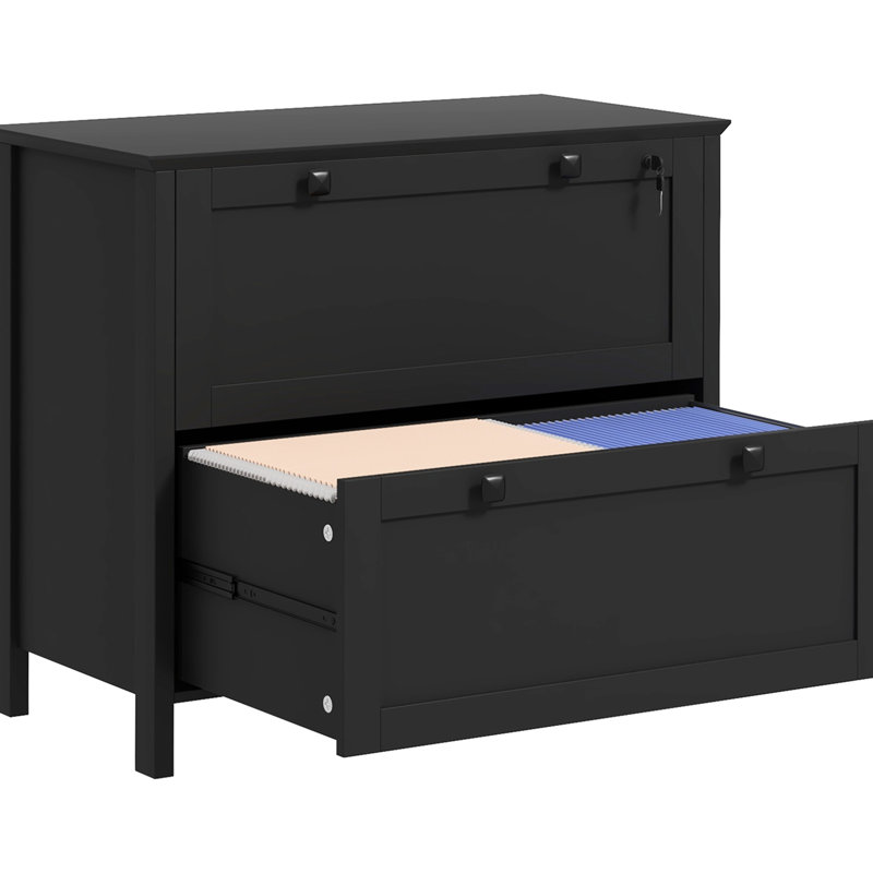 Black 2 Drawer File Cabinet For Home Office. Lockable To . Fits Multiple Sizes. Modern And Functional. Made From -Coated Particleboard. 31.1" L X 15.7" W 28.3" H. 132 Lbs Weight Capacity. Assembly