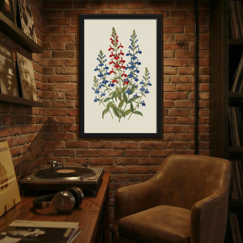 Plantes et fleurs fleurs bleues rouges avec feuilles vertes, H 30 po x l 20 po