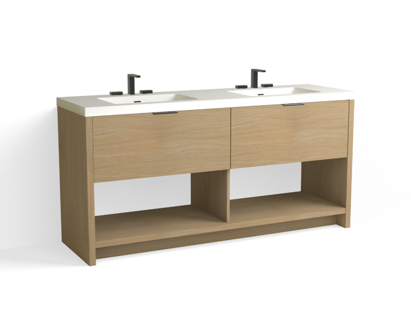 Vista 72" W Freestanding Double Bathroom Vanity, White Matte, Biondo/Matte Black, 8" Widespread