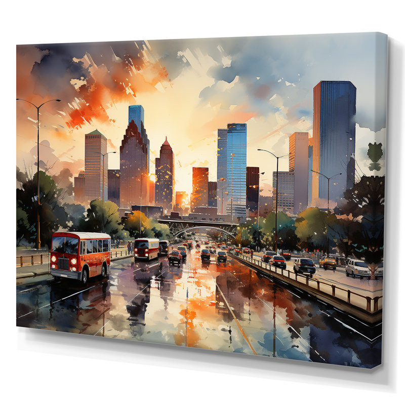 Houston City Horizons I sur impression sur toile, Toile tendue, H 16 po x l 32 po x P 1 po