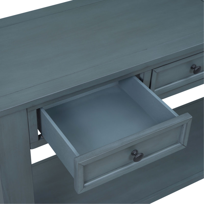 Console en bois massif à la mode: bleu marine avec tiroir et tablette d'entrée dans la marine: 4 tiroirs