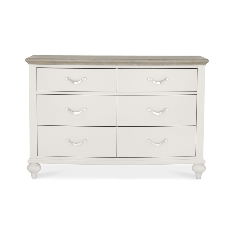 Dimas Solid Wood 129.2 cm W Chest of 6 Drawers, Washed Oak / Soft Grey