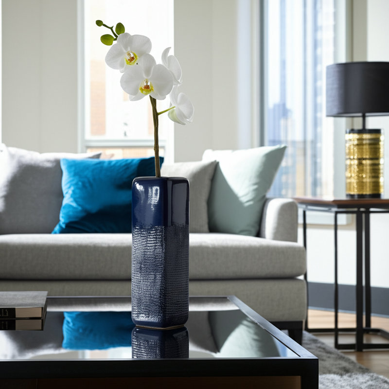 Modern Rounded Flower Vase for Home Decor - Decorative Table Vase for Living Room or Entryway Accent, 18" H x 6" W x 6" D