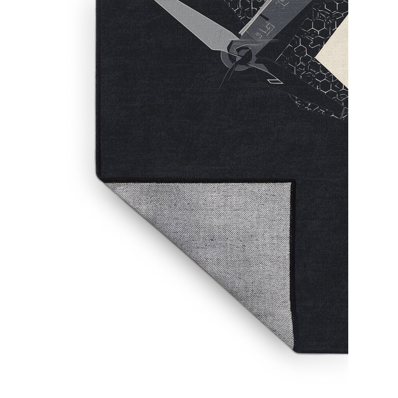 Tapis à motif géométrique de drone moderne de reconnaissance et de transport lavable à la machine - noir, 5 x 7