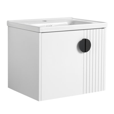 Meuble-lavabo de salle de bain avec évier, 24 po, portes à fermeture douce et poignées en métal robustes - évier en céramique - pour les petites salles de bain, énergique