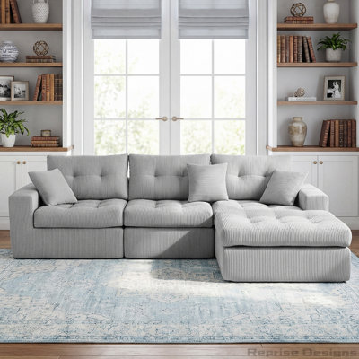 Corduroy Corner Chaise Compression Sofa Bed, L-Shaped Sectional Couch with High-Density Sponge, No-Assembly Required Convertible Sofa for Living Room, Apartment, Guest Room