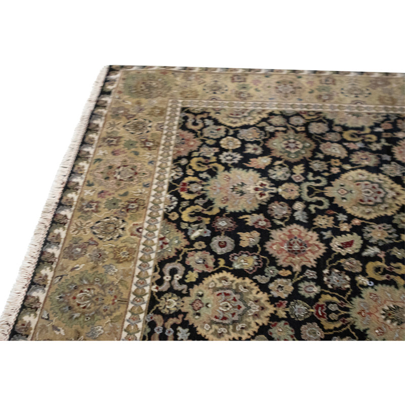 Hand Knotted Wool Area Rug in Black And Gold