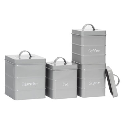 Harbour Housewares - 4 Piece Vintage Metal Kitchen Canisters Set