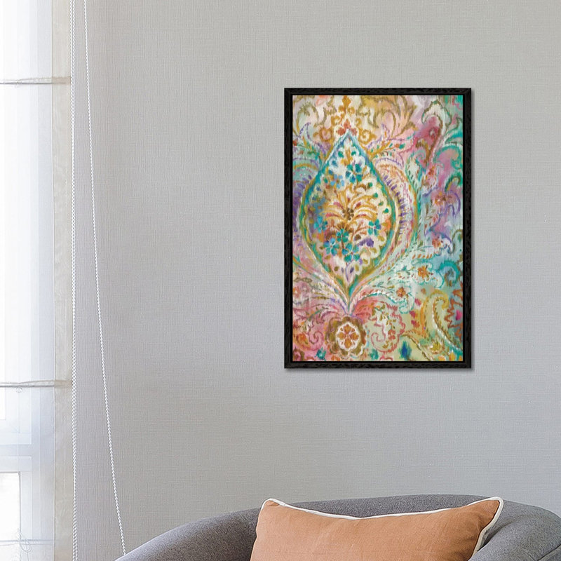 Boho Paisley - Painting on Canvas, Black Floater Framed, 66.04 cm H x 45.72 cm W