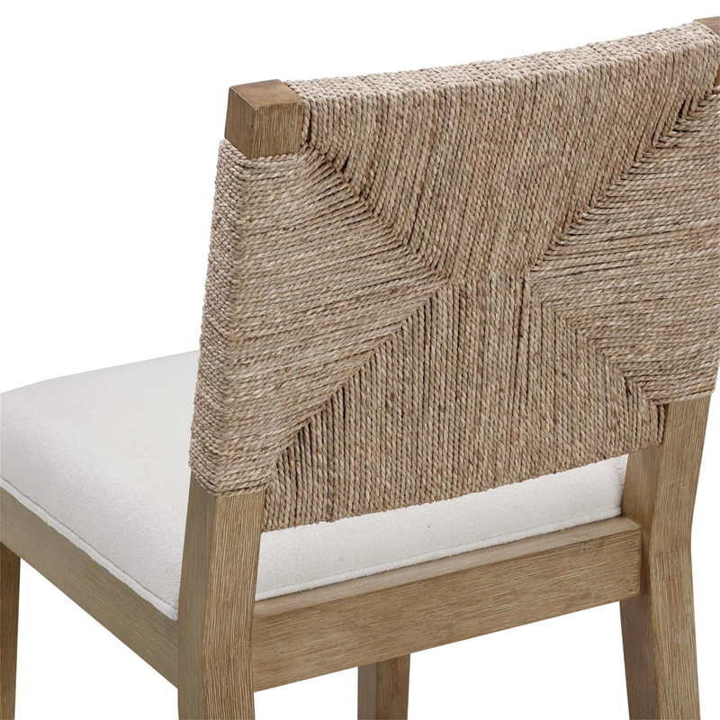 Ensemble de 2 tabourets de bar en bois massif de style bohémien avec structure en bois massif et dossier tissé pour îlot de cuisine