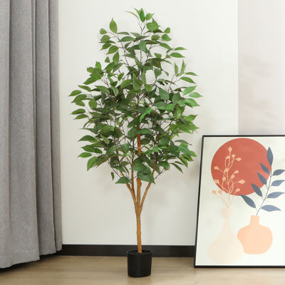Faux arbre Adcock en ficus en pot avec des feuilles réalistes et un tronc naturel