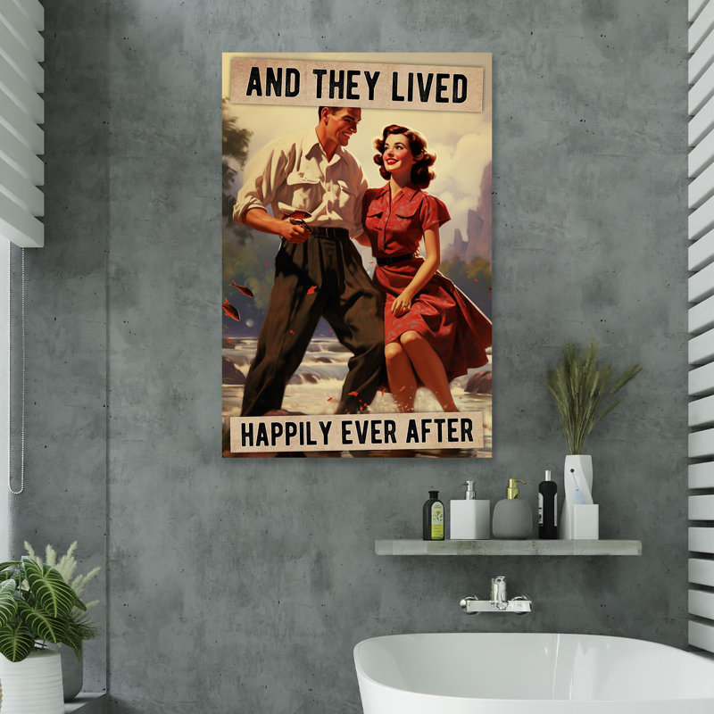 Couple et ils ont survécu heureux après 2 - impression sur toile tendue, L 24 po x H 36 po