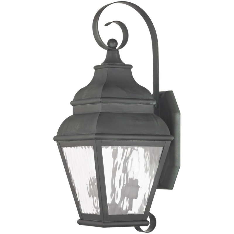 8-inch 2 Light Outdoor Wall Lantern Pendant Lighting Fixture - Clear Water Glass Shade, Charcoal