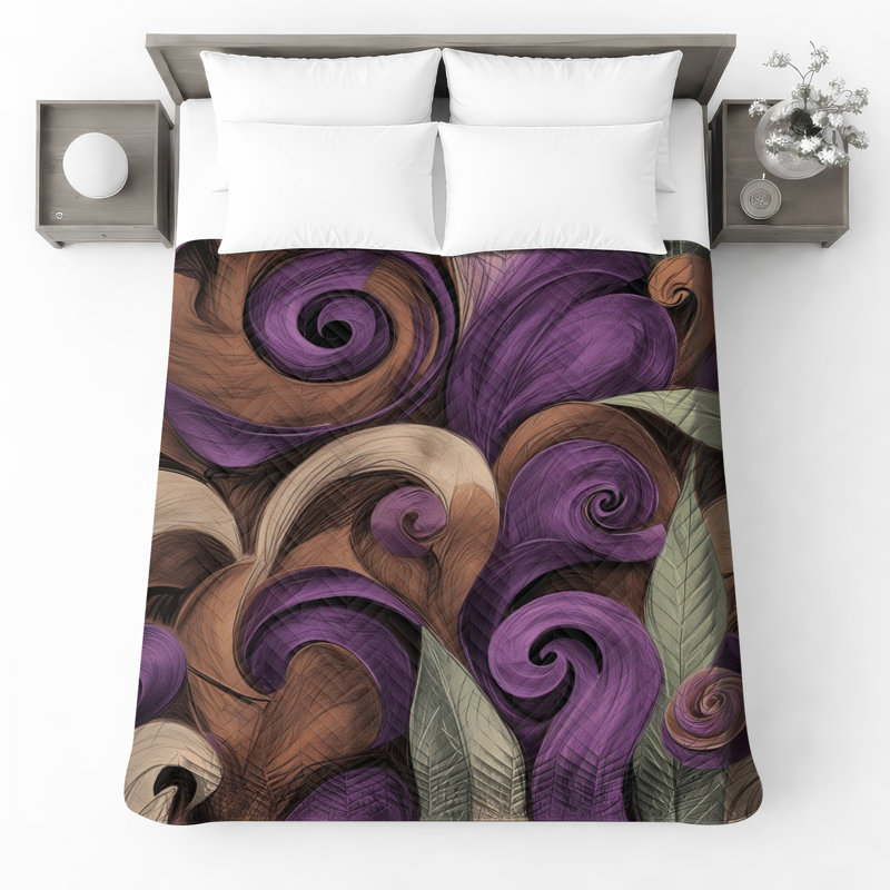 Couvre-lit tourbillonnant de feuilles abstraites, Double