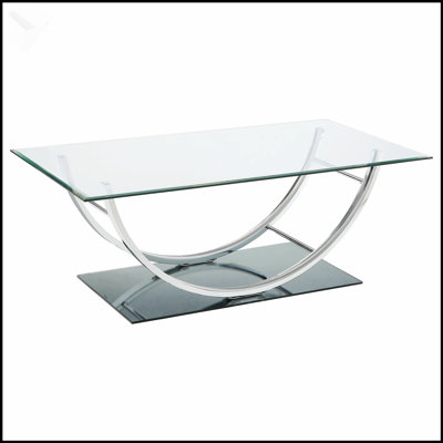Amelia Chrome Rectangular U-Shaped Glass Top Coffee Table, Modern And Spacious Design For Elegant Living Spaces.