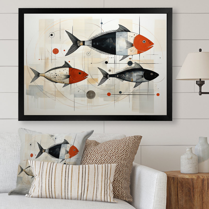 " Fishing Minimalist Marine ", 30" H x 40" W x 1.5" D, Black Single Picture Framed