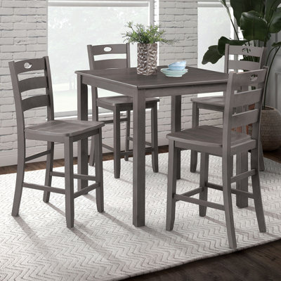 Gray Finish 5pc Dining Table Set 1x Counter HT. Table 4x Slat Back Chairs Transitional Style Dining Room