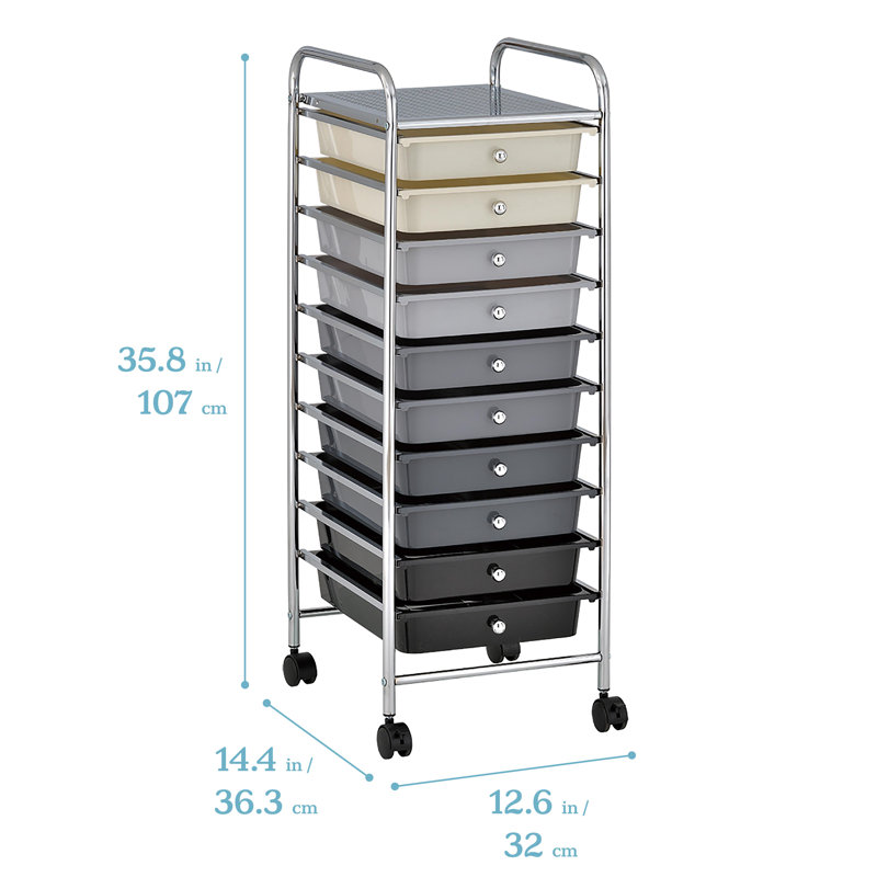Grey Ombre 10-Drawer Rolling Storage Cart with Chrome Frame