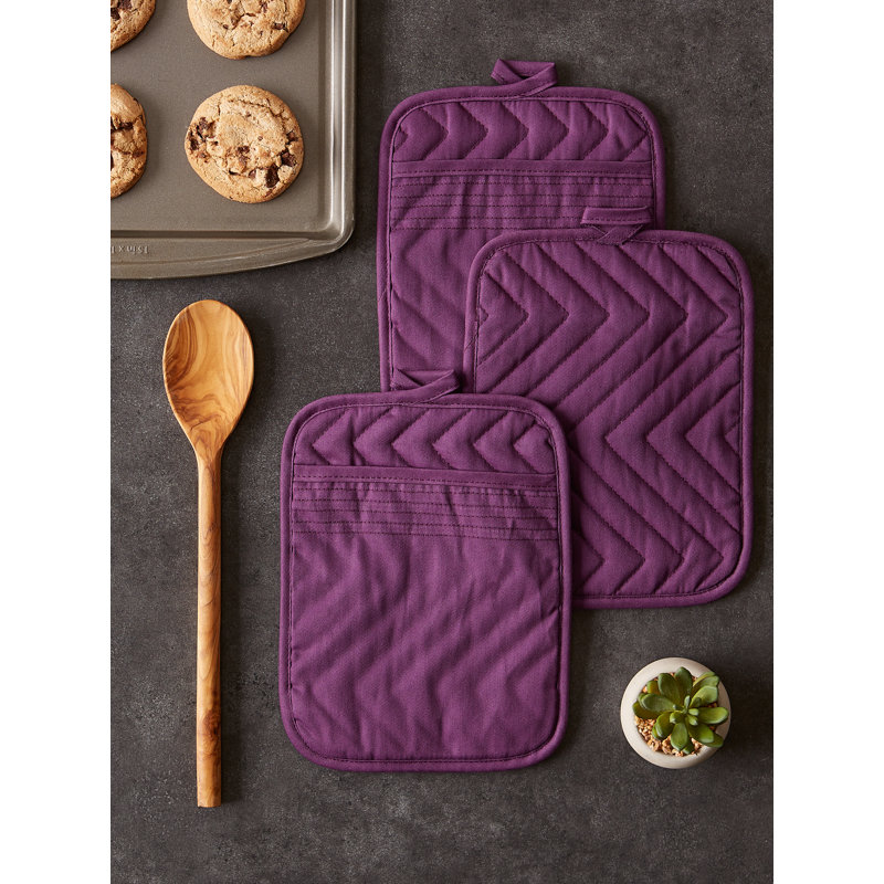 Design Imports Solid Colour Cotton Potholder Set, Eggplant