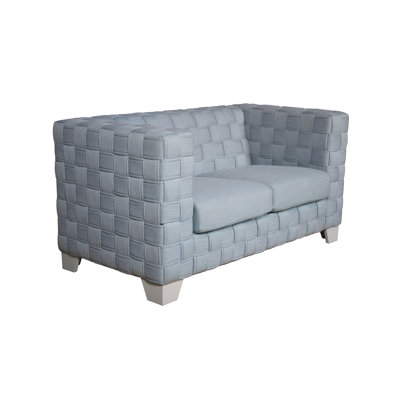 Chenille bleu sarcelle avec garniture blanche - siège à ressorts ensachés, structure en bois, dossier et siège rembourrés serrés, pieds en K, finition de style tissé, matériau en mousse, largeur du siège de 44 po, profondeur de 23 po, hauteur de 19 po, accoudoirs de 31 po