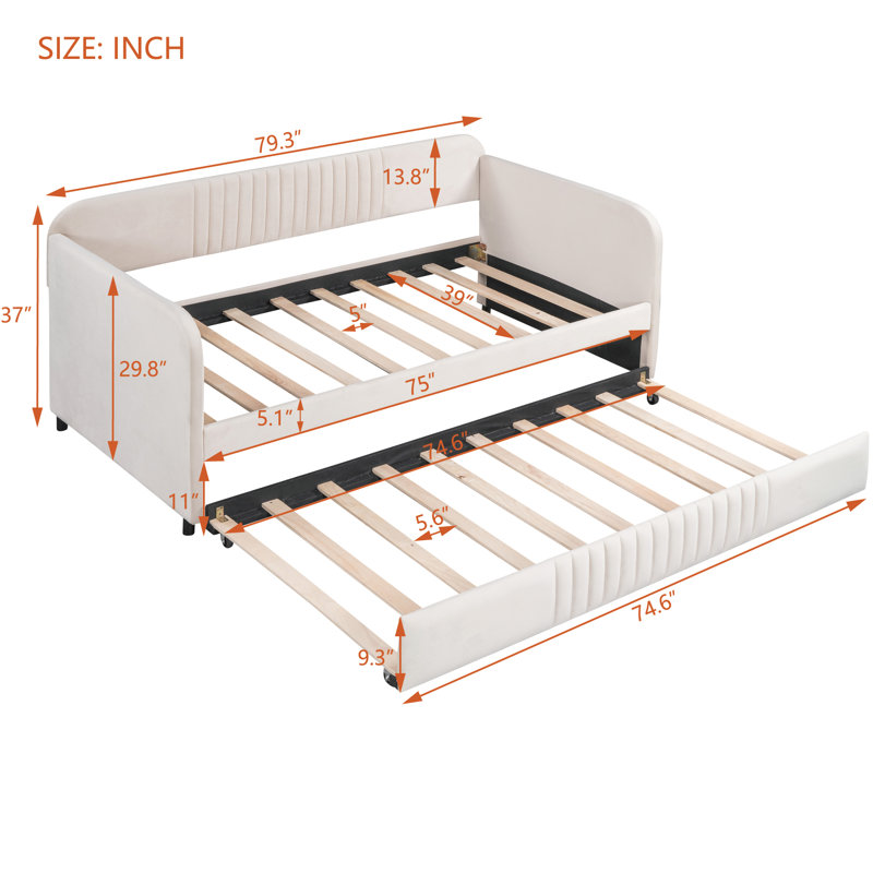 Emeryville Upholstered Daybed with Trundle, Beige