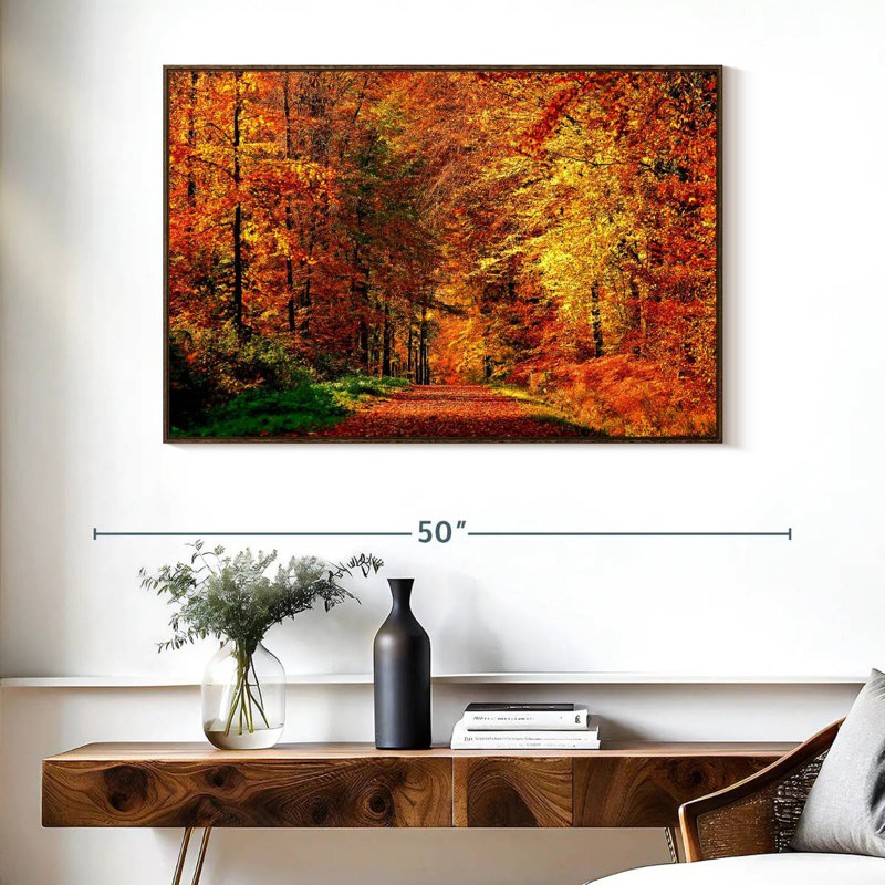 Chemin vers la forêt d'automne, Cadre flottant noyer, 40 po x 27 po