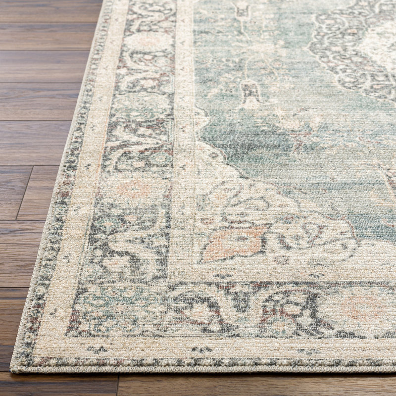 Marlene Vintage Blue and Cream Rectangular Area Rug