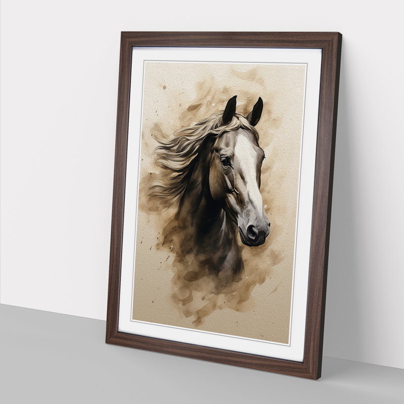 Horse Minimalism Art - Framed Print, 34cm H x 25cm W x 2cm D, Walnut